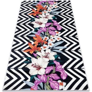 Rugsx - andre 2300 washing carpet flowers, zigzag vintage anti-slip - black / white multicolour 160x220 cm Rugsx - andre 2300 washing carpet flowers, zigzag vintage anti-slip - black / white multicolour 160x220 cm