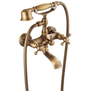 Pepte - Retro Bath Mixer Tap Antique Brass Wall Mounted With Shower Pepte - Retro Bath Mixer Tap Antique Brass Wall Mounted With Shower