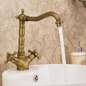 Tonchean - Antique Bronze Double Handle Basin Faucet, Single Hole Hot and Cold Water Mixer Crane for Kitchen Bathroom Tonchean - Antique Bronze Double Handle Basin Faucet, Single Hole Hot and Cold Water Mixer Crane for Kitchen Bathroom