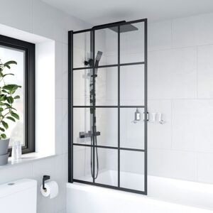 Bath Shower Screen Black Grid Square Door Hinged 800mm Framed Safety Glass Panel - Aquari Bath Shower Screen Black Grid Square Door Hinged 800mm Framed Safety Glass Panel - Aquari
