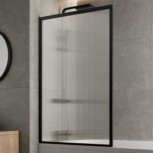 Aquari - Matt Black Over Bath Shower Screen Fluted Glass Square Frame Reversible 800mm Aquari - Matt Black Over Bath Shower Screen Fluted Glass Square Frame Reversible 800mm