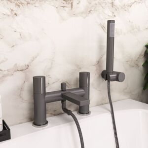 Nes Home - Arte Deck Mounted Handleless Bath Shower Mixer Matt Grey with Handset and Adjustable Holder Nes Home - Arte Deck Mounted Handleless Bath Shower Mixer Matt Grey with Handset and Adjustable Holder