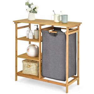 Costway - Bamboo Laundry Hamper Stand 3-tier Laundry Organizer with Removable Sliding Bag Costway - Bamboo Laundry Hamper Stand 3-tier Laundry Organizer with Removable Sliding Bag