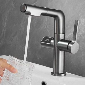Ymyny - Basin Faucet, 360° Swivel Bathroom Faucet, Extendable Basin Mixer Tap with Digital Display, Bathroom Tap with 2 Water Outlet Modes, Grey mumu Ymyny - Basin Faucet, 360° Swivel Bathroom Faucet, Extendable Basin Mixer Tap with Digital Display, Bathroom Tap with 2 Water Outlet Modes, Grey mumu