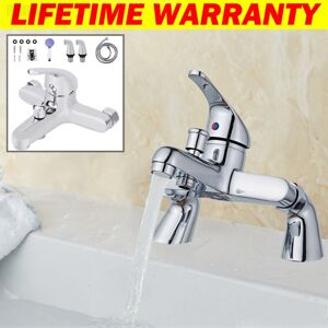 Briefness - Bath Filler Taps Mixer with Shower Attachment Set Bathroom Tub Tap Deck Mounted Handheld Shower Mixers Dual Lever Chrome Brass Briefness - Bath Filler Taps Mixer with Shower Attachment Set Bathroom Tub Tap Deck Mounted Handheld Shower Mixers Dual Lever Chrome Brass