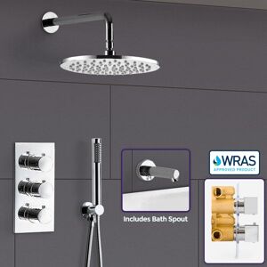 Nes Home - Bathroom 3 Dial 3 Way Concealed Round Thermostatic Shower Mixer Valve Chrome Nes Home - Bathroom 3 Dial 3 Way Concealed Round Thermostatic Shower Mixer Valve Chrome