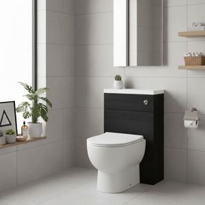 VASARI Hudson Reed Fusion Compact wc Unit with Polymarble Worktop 600mm Wide - Charcoal Black Woodgrain VASARI Hudson Reed Fusion Compact wc Unit with Polymarble Worktop 600mm Wide - Charcoal Black Woodgrain