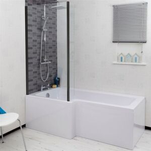 Ceramica - Bathroom l Shaped Bath Black Shower Screen Left Hand Front Panel White 1700mm Ceramica - Bathroom l Shaped Bath Black Shower Screen Left Hand Front Panel White 1700mm