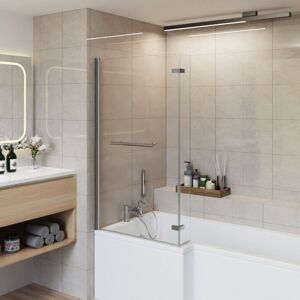 NRG - Bathroom l Shaped Pivot Reversible Bath Screen Hinged Return with Towel Rail Chrome NRG - Bathroom l Shaped Pivot Reversible Bath Screen Hinged Return with Towel Rail Chrome