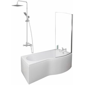 CERAMICA 1700mm Bathroom P Shaped Bath Mixer Shower Screen RH White with Front Panel CERAMICA 1700mm Bathroom P Shaped Bath Mixer Shower Screen RH White with Front Panel