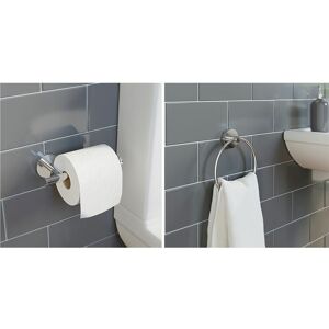 ARCHITECKT Bathroom Set Towel Ring Toilet Roll Holder Chrome Round Wall Mounted Stylish ARCHITECKT Bathroom Set Towel Ring Toilet Roll Holder Chrome Round Wall Mounted Stylish