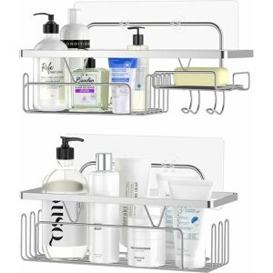 DEWDAT Bathroom Shelf, 304 Stainless Steel Bathroom Shelves, Shower Shelf, Shower Shelf, Set of 2 Shower Shelves for Bathroom or Kitchen - Silver DEWDAT Bathroom Shelf, 304 Stainless Steel Bathroom Shelves, Shower Shelf, Shower Shelf, Set of 2 Shower Shelves for Bathroom or Kitchen - Silver