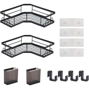 Ikodm - Bathroom Shelves No Drilling, Large Storage Rack with 2 Toothpaste Holders and 4 Hooks, 2 Pieces Ikodm - Bathroom Shelves No Drilling, Large Storage Rack with 2 Toothpaste Holders and 4 Hooks, 2 Pieces
