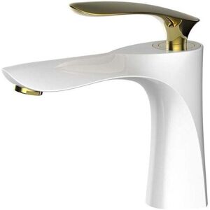 Ymyny - Bathroom Sink Faucet, White Finish, Gold Chrome Mixer Tap, Dual Handle Brass Deck Mount Basin Faucet (with Hose) mumu Ymyny - Bathroom Sink Faucet, White Finish, Gold Chrome Mixer Tap, Dual Handle Brass Deck Mount Basin Faucet (with Hose) mumu