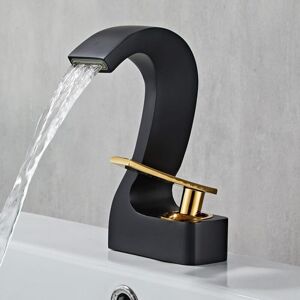 SHUNLI Bathroom Sink Faucet with Hot and Cold Water, Black Brass Bathroom Faucet, Gold Basin Faucet, Deck Mounted Mixer Tap (Black + Gold) SHUNLI Bathroom Sink Faucet with Hot and Cold Water, Black Brass Bathroom Faucet, Gold Basin Faucet, Deck Mounted Mixer Tap (Black + Gold)