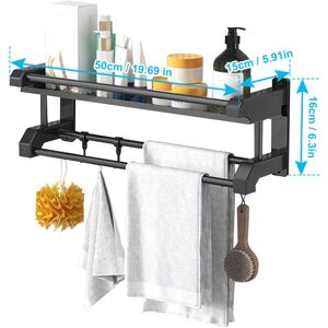 Groofoo - Bathroom Storage Rack Wall-mounted Stainless Steel Towel Rack for Toilet Bathroom Kitchen Hanging Accessories Single Layer Black 50cm Groofoo - Bathroom Storage Rack Wall-mounted Stainless Steel Towel Rack for Toilet Bathroom Kitchen Hanging Accessories Single Layer Black 50cm