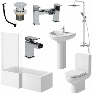 Essence - Bathroom Suite 1700mm l Shaped lh Bath Toilet Pedestal Basin Shower Screen Wast Essence - Bathroom Suite 1700mm l Shaped lh Bath Toilet Pedestal Basin Shower Screen Wast