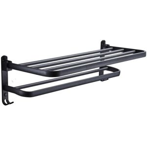 CYSLMUK Bathroom Towel Rack Towel Shelf with Double Towel Bars Wall Mounted Washbasin Holder with Hooks Aluminum Hotel Bath Rack (Matte Black 50cm) CYSLMUK Bathroom Towel Rack Towel Shelf with Double Towel Bars Wall Mounted Washbasin Holder with Hooks Aluminum Hotel Bath Rack (Matte Black 50cm)