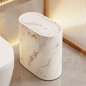GROOFOO Bathroom Trashcans with Lids, Plastic Marble Wood Pattern Trash Can Small Garbage Bin with Lid for Bathroom Narrow Wastebasket Modern Waste Basket GROOFOO Bathroom Trashcans with Lids, Plastic Marble Wood Pattern Trash Can Small Garbage Bin with Lid for Bathroom Narrow Wastebasket Modern Waste Basket