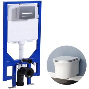BIUBIUBATH Bathroom Wall Hung Toilet 1.14M Concealed Cistern Frame Set Rimless Round wc pan uf Soft Close Seat BIUBIUBATH Bathroom Wall Hung Toilet 1.14M Concealed Cistern Frame Set Rimless Round wc pan uf Soft Close Seat