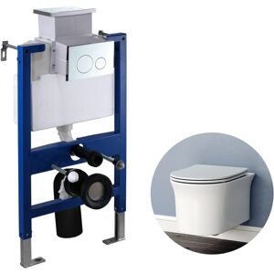 BIUBIUBATH Wall Hung Toilet Rimless Round WC pan with 0.82M Concealed Cistern Frame UF Soft Close Seat BIUBIUBATH Wall Hung Toilet Rimless Round WC pan with 0.82M Concealed Cistern Frame UF Soft Close Seat