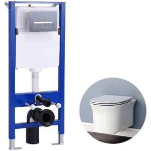 BIUBIUBATH Rimless Wall Hung Toilet Round 1.14M Concealed Cistern Frame Set uf Soft Close Seat wc pan BIUBIUBATH Rimless Wall Hung Toilet Round 1.14M Concealed Cistern Frame Set uf Soft Close Seat wc pan