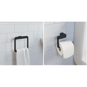 Architeckt - Bathroom wc Set Towel Ring Toilet Roll Holder Black Square Wall Mounted Stylish Architeckt - Bathroom wc Set Towel Ring Toilet Roll Holder Black Square Wall Mounted Stylish