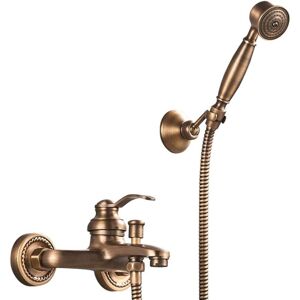 Gotrays - Bathtub and Shower Faucet with Hand Shower Retro Brass Bath Faucet 2 Holes 2 Handles Wall Mounted Shower Mixer Tap Gotrays - Bathtub and Shower Faucet with Hand Shower Retro Brass Bath Faucet 2 Holes 2 Handles Wall Mounted Shower Mixer Tap