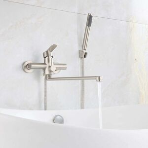 Mumu - Bathtub Mixer Tap, Bathtub Faucet with Hand Shower, Round Single Lever Wall Mounted, Brushed Stainless Steel Hand Shower for Bathroom Mumu - Bathtub Mixer Tap, Bathtub Faucet with Hand Shower, Round Single Lever Wall Mounted, Brushed Stainless Steel Hand Shower for Bathroom
