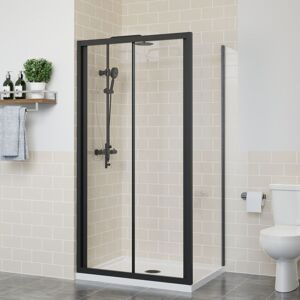 NRG Bi Fold Shower Door Enclosure Bathroom Walk In Cubicle Safety Glass Screen Black with Side Panel 900x900mm NRG Bi Fold Shower Door Enclosure Bathroom Walk In Cubicle Safety Glass Screen Black with Side Panel 900x900mm