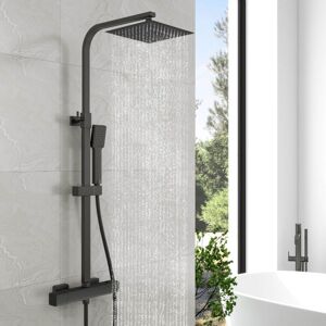Biubiubath - Biubuibath 25cm Thermostatic Exposed Shower Mixer Square Bar Twin Head Set Exposed Valve Biubiubath - Biubuibath 25cm Thermostatic Exposed Shower Mixer Square Bar Twin Head Set Exposed Valve