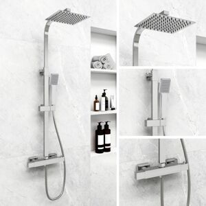 Biubiubath - Biubuibath Bathroom Shower Mixer Thermostatic Exposed Square Twin Head Valve Set Chrome Biubiubath - Biubuibath Bathroom Shower Mixer Thermostatic Exposed Square Twin Head Valve Set Chrome