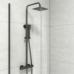 Biubiubath - Biubuibath Bathroom Square Thermostatic Mixer Shower Set Matte Black Exposed Twin Head Valve Biubiubath - Biubuibath Bathroom Square Thermostatic Mixer Shower Set Matte Black Exposed Twin Head Valve