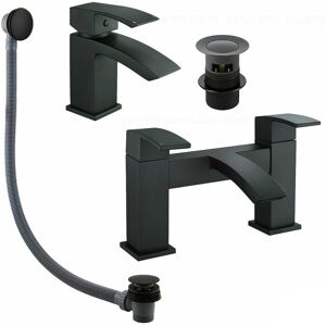 Gravity Bathrooms - Matt Black Square Basin Sink Tap & Bath Filler Set with Matching Waste Plugs Gravity Bathrooms - Matt Black Square Basin Sink Tap & Bath Filler Set with Matching Waste Plugs