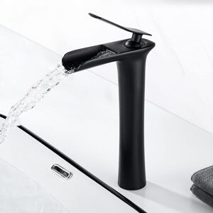 SHUNLI Black Modern Tall Waterfall Sink Faucet, Brass Tall Basin Mixer Tap, Hot and Cold Water Waterfall Faucet Available SHUNLI Black Modern Tall Waterfall Sink Faucet, Brass Tall Basin Mixer Tap, Hot and Cold Water Waterfall Faucet Available