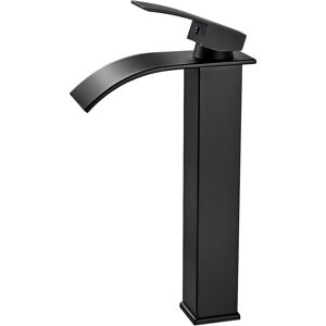 IKODM black waterfall bathroom faucet, modern black tall waterfall faucet, basin mixer tap, square brass faucet IKODM black waterfall bathroom faucet, modern black tall waterfall faucet, basin mixer tap, square brass faucet