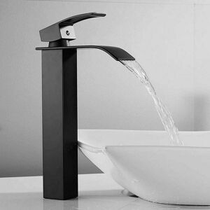 Dewdat - Black Waterfall Faucet with High Spout Single Handle High Basin Single Hole Hand Basin Faucet with Single Lever Hot and Cold Water for Dewdat - Black Waterfall Faucet with High Spout Single Handle High Basin Single Hole Hand Basin Faucet with Single Lever Hot and Cold Water for
