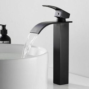 Hoopzi - Black Waterfall Faucet with High Spout Single-hole Tall Basin Mixer Hand Basin Faucet with Single Lever Copper Hot and Cold Water Mixer for Hoopzi - Black Waterfall Faucet with High Spout Single-hole Tall Basin Mixer Hand Basin Faucet with Single Lever Copper Hot and Cold Water Mixer for