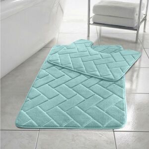 Homespace Direct - Blocks Non- Slip Memory Foam Bath Mat/ Toilet Mat Set Aqua Blue Homespace Direct - Blocks Non- Slip Memory Foam Bath Mat/ Toilet Mat Set Aqua Blue