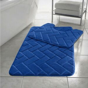 Homespace Direct - Blocks Non- Slip Memory Foam Bath Mat/ Toilet Mat Set Blue Homespace Direct - Blocks Non- Slip Memory Foam Bath Mat/ Toilet Mat Set Blue