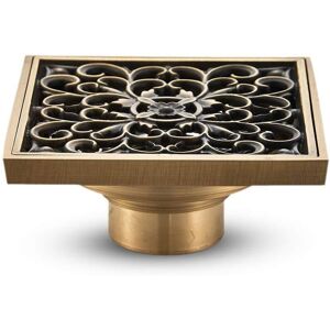 BEIJIYI Brass Bathroom Floor Drain - Unique Antique Square Shower Drain with Carved Flower for Garden Toilet 10 10cm BEIJIYI Brass Bathroom Floor Drain - Unique Antique Square Shower Drain with Carved Flower for Garden Toilet 10 10cm