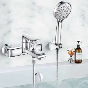 Dewdat - Brass Bathtub Faucet Bathtub Mixer Tap, H59 Chrome Brass Shower Faucet with 3 Functions Hand Shower, Wall Mounted Bath and Shower Mixer Tap Dewdat - Brass Bathtub Faucet Bathtub Mixer Tap, H59 Chrome Brass Shower Faucet with 3 Functions Hand Shower, Wall Mounted Bath and Shower Mixer Tap