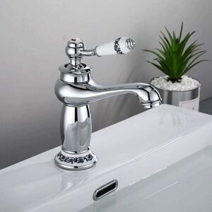 YMYNY Brass Ceramic Porcelain Black and White Long Neck Retro Floral Basin Faucet Bring Cold and Hot Water Water Tap (Chrome) mumu YMYNY Brass Ceramic Porcelain Black and White Long Neck Retro Floral Basin Faucet Bring Cold and Hot Water Water Tap (Chrome) mumu