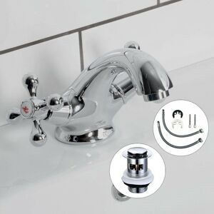 Bristan - Penridge Cross Handle Traditional Basin Mixer Tap Chrome + Clicker Waste Bristan - Penridge Cross Handle Traditional Basin Mixer Tap Chrome + Clicker Waste