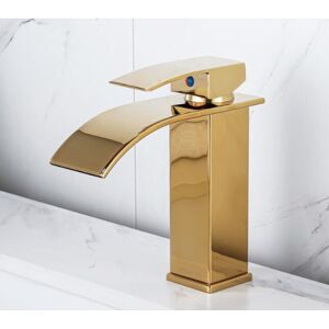 Ccykxa - Gold Lacquered Waterfall Faucet Hot and Cold Countertop Sink Bathroom Cabinet Single Hole Faucet Waterfall Basin Faucet, Waterfall Mixer Ccykxa - Gold Lacquered Waterfall Faucet Hot and Cold Countertop Sink Bathroom Cabinet Single Hole Faucet Waterfall Basin Faucet, Waterfall Mixer