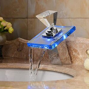 CCYKXA Kitchen Bathroom Basin Faucet LED Light Creative Faucet Copper Waterfall Glass Hot and Cold Faucet Bathroom Hot and Cold Water Mixer LED Color CCYKXA Kitchen Bathroom Basin Faucet LED Light Creative Faucet Copper Waterfall Glass Hot and Cold Faucet Bathroom Hot and Cold Water Mixer LED Color
