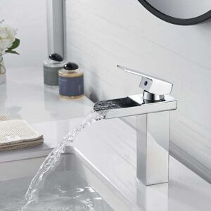 COOCHEER Chrome Waterfall Bathroom Faucet Modern Square Brass Basin Mixer Tap Widespread Bathroom Sink Faucet Silver Hand Wash Faucet, Hot and Cold Water, G3/8 COOCHEER Chrome Waterfall Bathroom Faucet Modern Square Brass Basin Mixer Tap Widespread Bathroom Sink Faucet Silver Hand Wash Faucet, Hot and Cold Water, G3/8