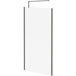 8mm Clear Glass Gunmetal Grey 1850mm x 1100mm Walk In Shower Screen including Wall Channel with End Profile and Support Bar - Colore 8mm Clear Glass Gunmetal Grey 1850mm x 1100mm Walk In Shower Screen including Wall Channel with End Profile and Support Bar - Colore