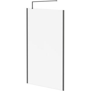 8mm Clear Glass Gunmetal Grey 1850mm x 1200mm Walk In Shower Screen including Wall Channel with End Profile and Support Bar - Colore 8mm Clear Glass Gunmetal Grey 1850mm x 1200mm Walk In Shower Screen including Wall Channel with End Profile and Support Bar - Colore