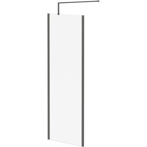 8mm Clear Glass Gunmetal Grey 1850mm x 700mm Walk In Shower Screen including Wall Channel with End Profile and Support Bar - Colore 8mm Clear Glass Gunmetal Grey 1850mm x 700mm Walk In Shower Screen including Wall Channel with End Profile and Support Bar - Colore